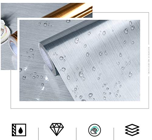 Papel de aluminio autoadhesivo para cocina vinilo plata cepillada 1.2x15m 4