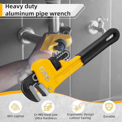 Image of deli Pipe Wrench 8-inch, Heavy Duty Straight Adjustable Wrench, Professional Plumbing wrench tools, for Pipe, Home, Vehicle repair