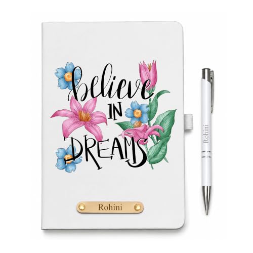 Image of Personalised Diary with Name & Engraved Metal Ball Pen for Men & Women | Customised Hard Board Notebook with 150 Ruled Pages | Custom Diary Pen Gift Set for Employees, Diwali Gifts for Men & Womens Corporate Gifts - Dreams