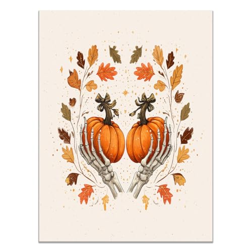 Décoration Murale Halloween Poster Boho Rétro Citrouille Marron 70x100cm Salon