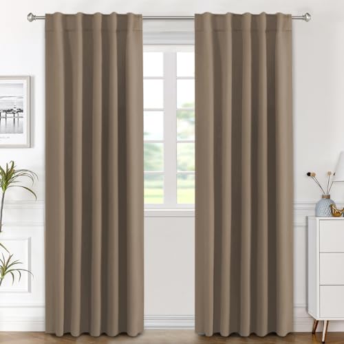 Image of H.VERSAILTEX Blackout Curtains Thermal Insulated Window Treatment Panels Room Darkening Blackout Drapes for Living Room Back Tab /Rod Pocket Bedroom Draperies (2 Panels, Macchiato, 42 x 84 Inch)