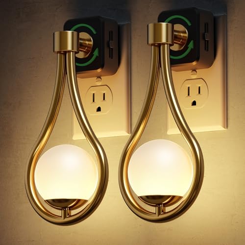 L LOHAS LED Night Lights Plug Into Wall 2 Pack, Dusk to Dawn Sensor | Soft White 3000K Nightlight, 0-100LM Adjustable Brightness 330°Rotating Plug in Night Light Bathroom Hallway Bedroom Sta