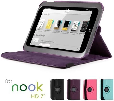 GMYLE(R) Purple 360 Degree Rotating PU Leather Folio Stand Case Cover for Nook HD 7 inches Barnes & Noble e-Book Reader Tablet (Multi Angle- Vertical/Horizontal and Wake up Sleep Function)