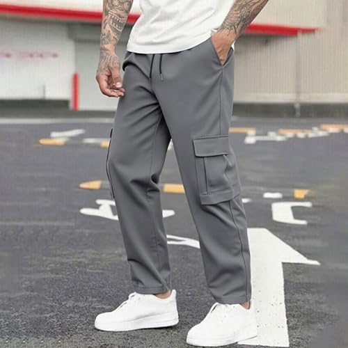 Casual Cargo Pants for Mens Jogging Hiking Work Office Trousers Elastic Waist Drawstring Wide Leg Pants with Pockets2