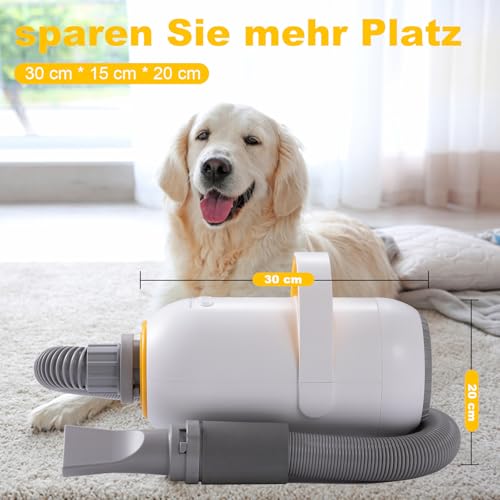 Hundefön Kanonen-Stil weiß 2400W Pet Dryer Hundetrockner Blower mit Einstellbarer Windgeschwindigkeit und Temperaturen,1-9 verschiedene Stärken von Umgebungsluft und Heißluft 35-60℃ #LYCSJDPWH-DE