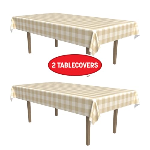 Beistle Beige & Tan Plaid Tablecovers – 2-Pack Plastic Rectangular Tablecloths, Classic Gingham Check Design for Farmhouse Decor, Rustic Parties, Seasonal Events, and Everyday Use, 54" x 108" by Beistle - Image 4
