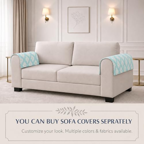 Image of STITCHNEST 'Verdant Ikat Stories' Sofa Armrest Cover | Elegant Jacquard Fabric, Washable & Durable for Modern Living (18 x 22 Inches)