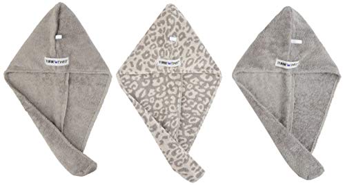 The Original Set of 3 Animal Print 100% Cotton Turbie Twist Hair Towels (Grey)