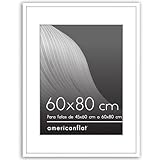 Americanflat Marco de Fotos de 60x80 cm en Blanco - Marcos de Fotos 45x60 cm con Paspartú o 80x60 cm sin Paspartú - con Molduras Finas y Cubierta de Plástico Resistente