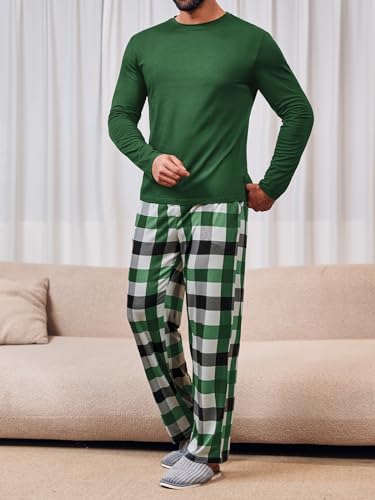 Runcati Mens 2 Piece Pajama Set Plaid Sleepwear PJ Relaxed Fit Stretch Lounge Nightwear Sets3