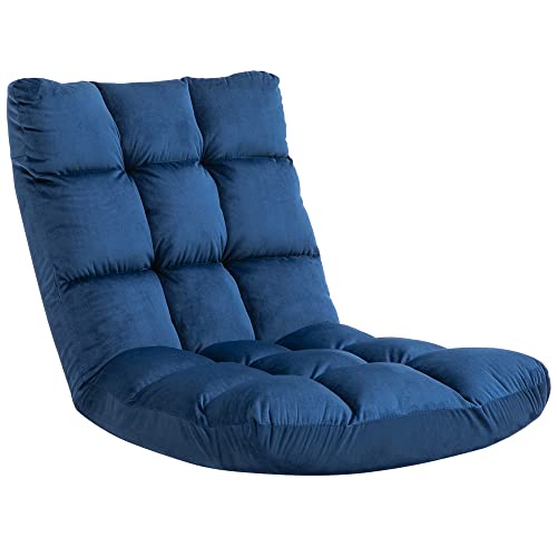 HOMCOM Fauteuil Convertible Fauteuil Paresseux Grand Confort Inclinaison Dossier Multipositions 90°-180° Flanelle Polyester capitonné Bleu Roi