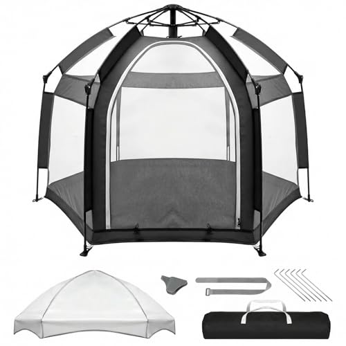 Image of Palopalo Black Pop Up Baby Beach Tent - UPF50+ Sun Protection Canopy & Mosquito Net, Instant Setup Portable Playpen for Indoor & Outdoor Play, Lightweight Pack and Play Yard