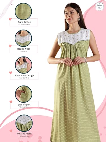 Image of 9shines Label Cotton Sleeveless Nighty | All Over Print Maxi Night wear for Women | Full Length Night Gown Night Dress for Women Stylish (Cotton Sleeveless 25)