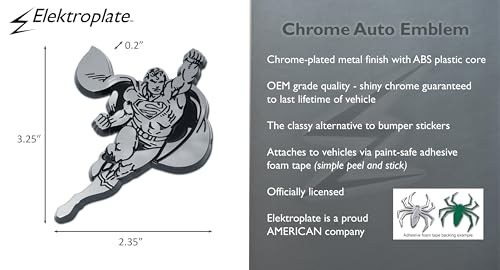 Image of Elektroplate Officially Licensed DC Comics Superman Retro Figure OEM Chrome Emblem for Cars, Trucks, and All Auto | Universal Fit at 3.25 inch x 2.35 inch | Weatherproof