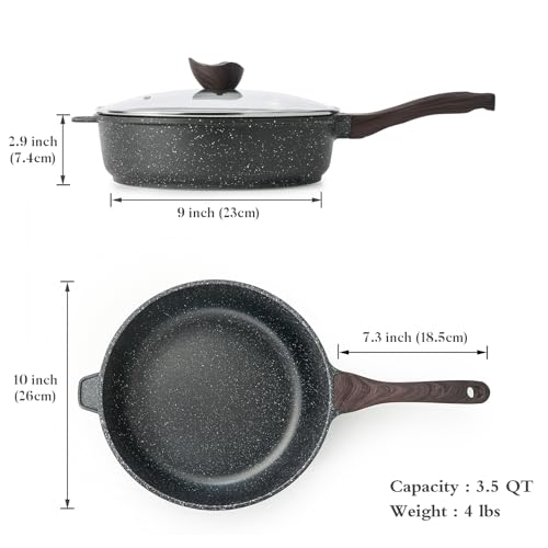 Image of Kordisen Nonstick Deep Frying Pan with Lid, 10 Inch Non Stick Skillet, Saute Pan for Cooking, Healthy Induction Cookware, PFOA Free
