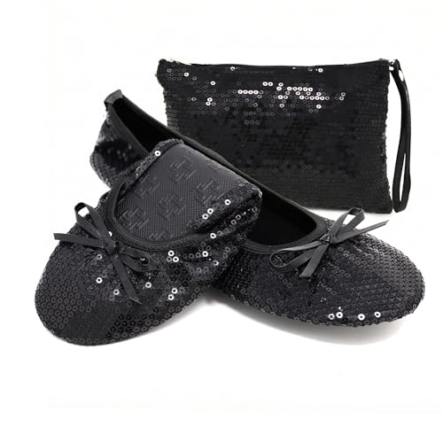 Image of Silky Toes Foldable Sequin Shoes for Women | Comfortable Dressy Flats for Weddings, Parties & Events | Ballet Purse Slippers
