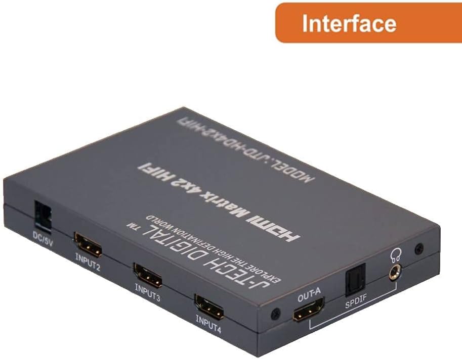 J-Tech Digital JTD-HD4X2-HIFI HDMI 4x2 Matrix Version 1.3 Certified for Full HD 1080p and Support 3D