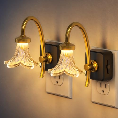 Image of Night Lights Plug into Wall,Dusk to Dawn Dimmable Glass Flower LED,[2 Pack]