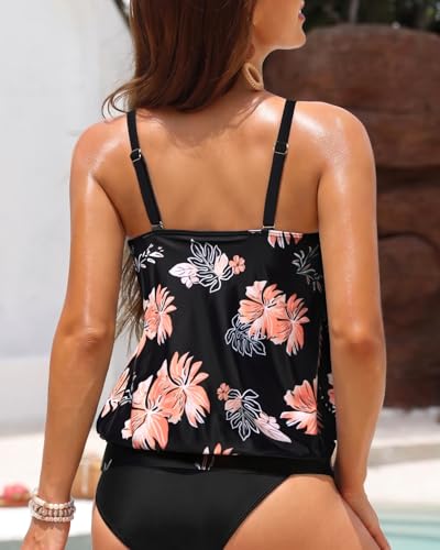 Image of Yonique Womens Blouson Tankini Top No Bottom Loose Fit Swim Top Modest Tank Top