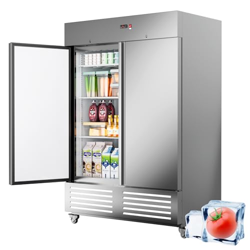ECEVT 54' W 2 Door Commercial Refrigerator with Stainless Steel Fan Cooling, 49 Cu.ft 32℉~47℉ Upright Industrial Fridge with 8 Adjustable Shelves,LED Light, Auto Defrost for Restaurant, Shop