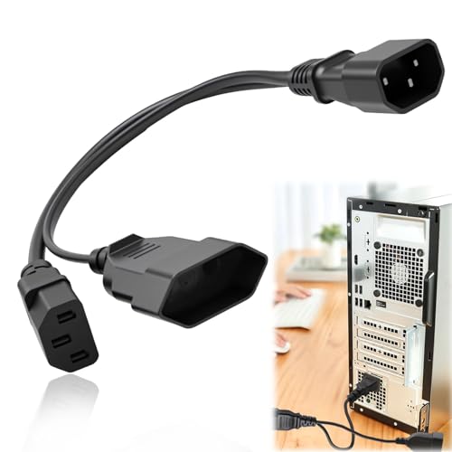 Stromkabel Y-Splitter UPS PDU C14 auf C13 + Euro Y-Splitter-Stromkabel IEC 14-Stecker auf IEC 13-Buchse und Euro CEE7/16-Buchse250V 10A 30cm Verlängerungskabel für PC Monitor Netzgeräte