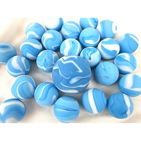 Big Game Toys~25 Glass Marbles Summer Sky Matte Blue/White Swirl Classic Style Game Pack (24 Player, 1 Shooter) Decor/Vase Filler/Aquarium Cover
