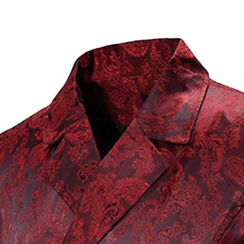 Mens Gothic Steampunk Double Breasted Vest Sleeveless Paisley Tailcoat Vest Waistcoat Jacquard Brocade Suit Vest (Medium,Red)4