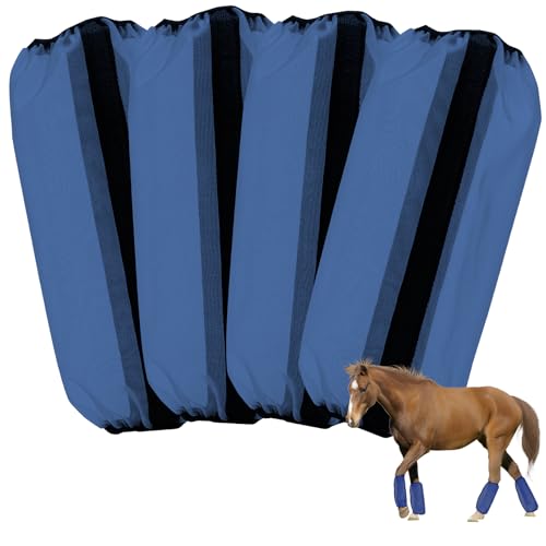 Mesh Fly Boots Horse Fly Boots Mesh Fly Wraps Leg Guard for Horse Set of 4 (DarkBlue)