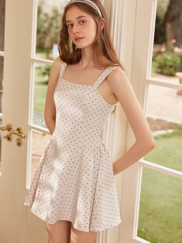 Image of CIDER Womens Polka Dot Going Out Dress Cute Summer Date Night Square Neck Sleeveless Mini Dress