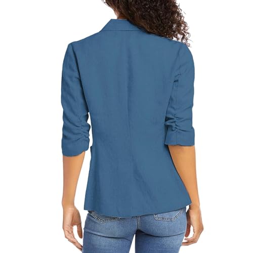 Lightweight Linen Blazers for Women Casual Petite 3/4 Sleeve Blazer Jackets Plus Size Summer Suit Jacket3