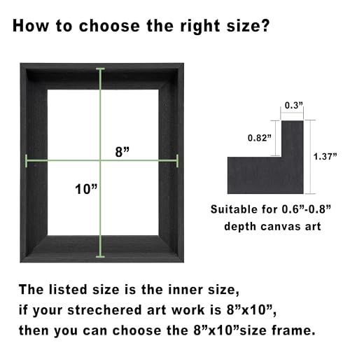 Image of Square 10x10 Solid Wood Canvas Floater Frame, Wood Floating Frames, Floater Frame for 0.6 inch-0.8 inch Deep Canvas Paintings (10 inchx10 inch, Black)