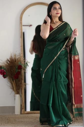 Image of SGF11 Women's Kanjivaram Soft Cotton Linen Silk Saree With Blouse Piece