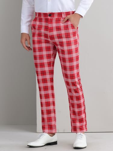 Plaid Pants for Men's Color Block Straight Leg Checked Pattern Trousers2