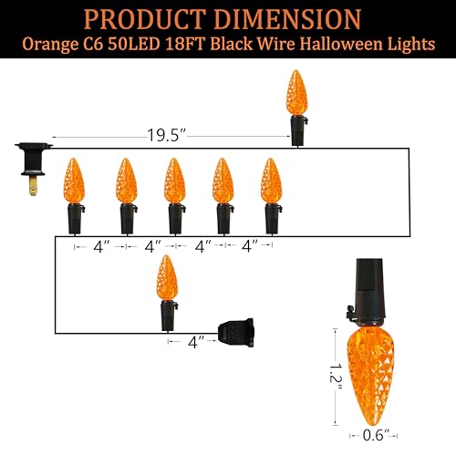 Image of Orange C6 Halloween String Lights 50LED Strawberry 18ft Waterproof Black Wire Lights for Outdoor Indoor Garden Yard Home Halloween Party Decoration(Orange)