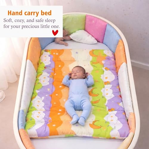 Image of Fareto Combo of Baby Nest | Net with Bed | Carry Bag | 4 Pcs Bedding Set(0-6 Months) (Fullset Nest) (New Star Orange)