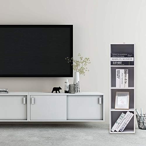 WOLTU Bookcase, 4 Cube Shelving Unit Storage White Book Shelf, Wooden Storage Cubes Bookcases for Living Room,Bedroom