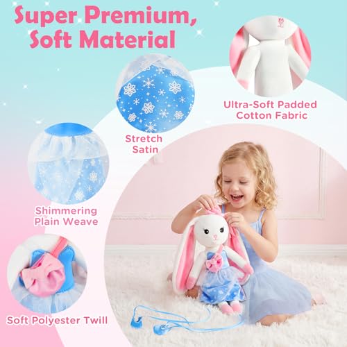 Ballerina Doll Stuffed Animals Girl Toys Age 3-8, Bunny Stuffed Animal, Ballet Dress Up Doll, Kids Pretend Play with 4 Set Clothes, Cape,Plush Bag 3 4 5 6 7 8 Year Old Girl Gifts Dance Recital Gifts by URMYWO - Image 5