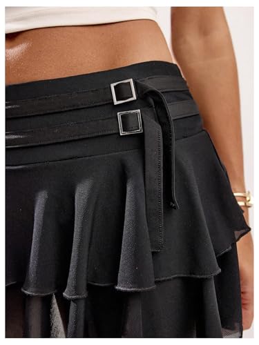 Women's Drop Waist Ruffle Layered Skirts Y2K Elegant Pleated Mini Skirt4