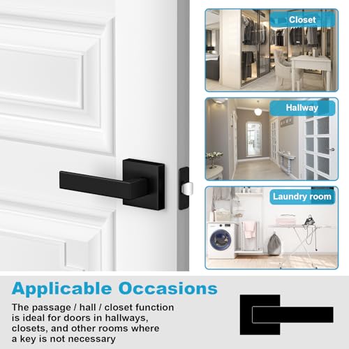 Estmoon 6 Pack Door Handles Matte Black - Passage Door Knobs Interior Square Door Levers thumb #5
