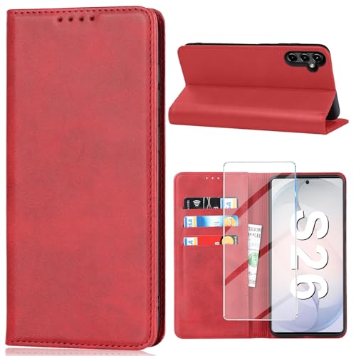 Protection Samsung S26 Vaki étui portefeuille rouge rabat film écran