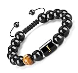 FRG Initials Bracelets Gifts for Men Letter Link Handmade Natural Black Onyx Tiger Eye Stone Beads Braided Rope Meaningful Bracelet Gifts for Son Grandson Husband Boyfriend Brother