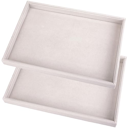 Mornajina 2 Pcs 13.8' x 9.5' Velvet Jewelry Tray Jewelry Display Tray Flat Tray, Stackable Empty...
