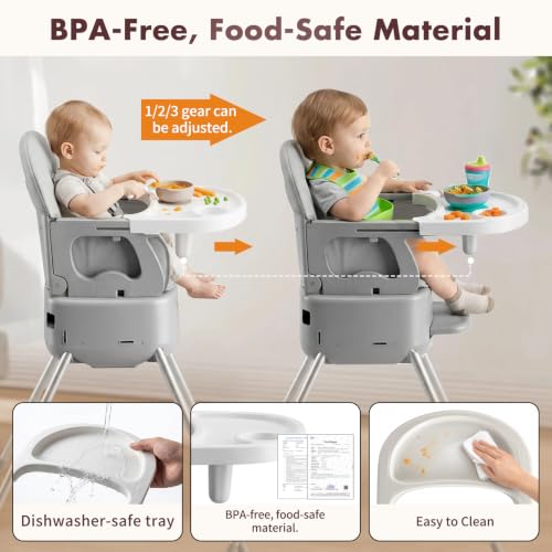 Image of 7-in-1 Convertible Baby High Chair for Baby and Toddler, Portable Travel High Chair Grow with Baby with Adjustable Height & Tray, Easy-Clean Seat, Anti-Tip Safe Frame, Supports 33 lbs