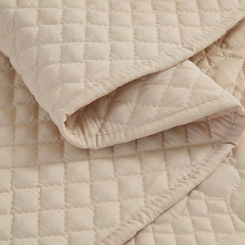 Image of EVENHUG Oversized King Bedspreads California King Quilt Set with Pillow Shams Extra Wide Large King Size Quilts Lightweight Coverlet Bedding Sets Beige 120 inchx128 inch