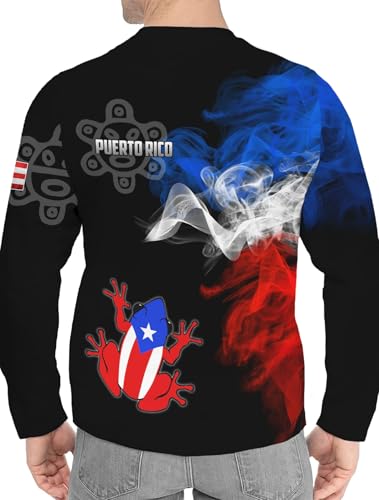 Puerto Rican Flag Long Sleeve T-Shirt for Men 3D Frog Print Shirt Puerto Rican Graphic Casual Round Neck Long Sleeve Top4