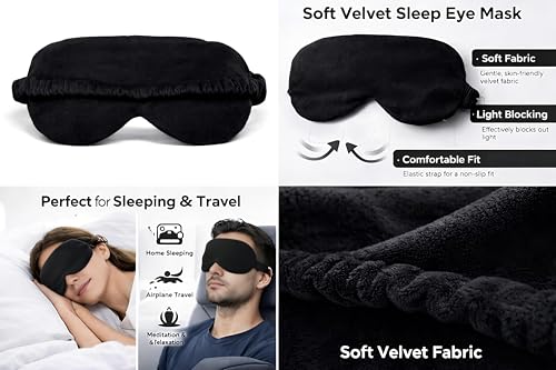 Image of Velvet Eye Sleep Mask for Men & Women Soft Light Blocking Sleeping Eye Mask with Adjustable Strap Travel Relaxation Eye Cover for Home Flight Deep Rest (Black PC 2)