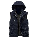 Veste d'hiver à Capuche pour Hommes Gilet Casual avec Rembourrage en Laine à col Montant Gilet zippé d'hiver extérieur, Bleu Marine, L