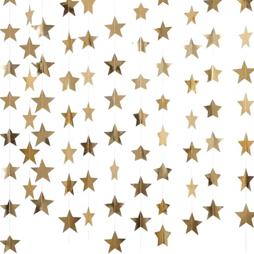 Image of Spakon 65 Feet Glitter Star Paper Garland Banner Hanging Decoration Star Streamers Double Side 2026 Graduation Decorations for Wedding Birthday Festival New Year Party Decoration(Champagne Gold)