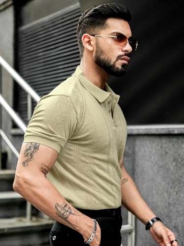 Image of Maniac || Mens || Solid Textured || Polo Neck || Half Sleeve || Cotton || Polo T-Shirt