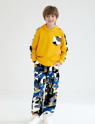 Image of mksodopy Boys Clothes Long Sleeve Hoodie and camouflage cargo pants Boy Outfits for 6-16 Years